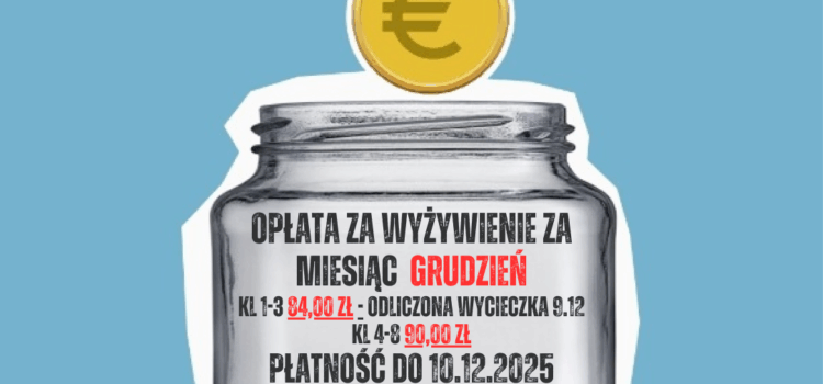 Opłaty za obiady w grudniu Opłaty za obiady w grudniu
