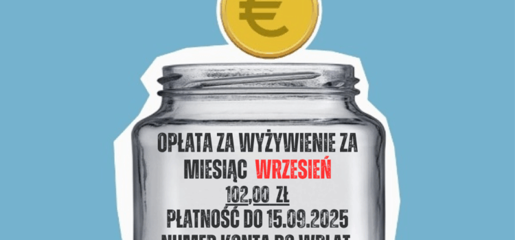 Opłaty za obiady we wrześniu Opłaty za obiady we wrześniu